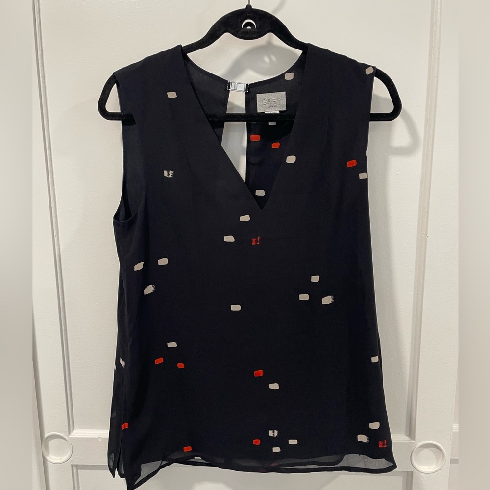 Jason Wu Black Sleeveless Blouse with Red and White Details